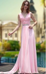 Beauteous Pink Sleeveless Chiffon Zipper Mother Of The Bride Dress for Prom and Party
