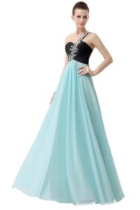 Fashion One Shoulder Sleeveless Zipper Dress for Prom Blue And Black Chiffon