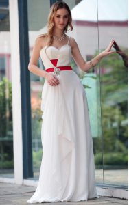 New Arrival Sleeveless Side Zipper Floor Length Belt Mother Of The Bride Dress
