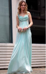 Best Light Blue Column/Sheath Chiffon Straps Sleeveless Beading Floor Length Zipper Prom Gown