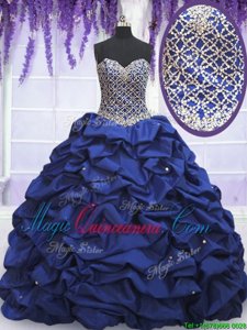 Sexy Beading and Pick Ups Vestidos de Quinceanera Royal Blue Lace Up Sleeveless Floor Length