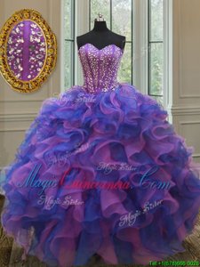 Charming Floor Length Blue and Purple Vestidos de Quinceanera Sweetheart Sleeveless Lace Up