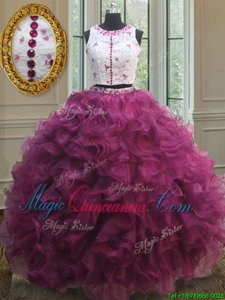 Flirting Scoop Two Pieces Sleeveless Zipper Floor Length Beading and Lace and Ruffles 15 Quinceanera Dress