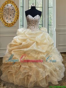 High End Floor Length Ball Gowns Sleeveless Champagne Quinceanera Gowns Lace Up