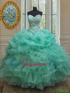 Pick Ups Floor Length Apple Green 15 Quinceanera Dress Sweetheart Sleeveless Lace Up