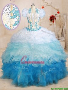 Sleeveless Organza With Brush Train Lace Up Vestidos de Quinceanera in Multi-color for with Beading and Appliques and Ruffles