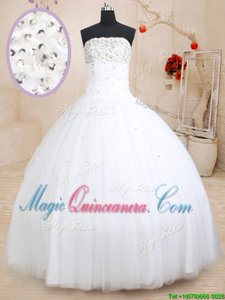Floor Length Lace Up Quinceanera Dresses White and In for Military Ball and Sweet 16 and Quinceanera with Beading