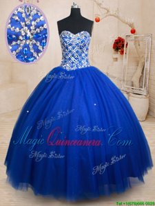 Excellent Ball Gowns Sweet 16 Dress Royal Blue Sweetheart Tulle Sleeveless Floor Length Lace Up