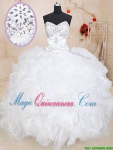 Sweetheart Sleeveless Organza Quince Ball Gowns Beading and Ruffles Lace Up