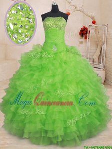 Traditional Sleeveless Floor Length Beading and Ruffled Layers Lace Up Quince Ball Gowns with