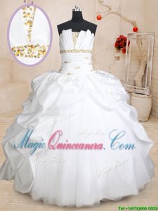 Best Selling Scoallped Floor Length Lace Up Sweet 16 Quinceanera Dress White and In for Military Ball and Sweet 16 and Quinceanera with Beading and Pick Ups