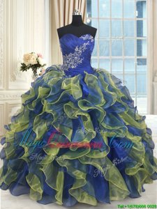 Organza Sweetheart Sleeveless Lace Up Beading and Ruffles Quinceanera Dresses in Blue and Yellow