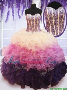 Multi-color Sleeveless Beading and Ruffled Layers Floor Length Quinceanera Gown