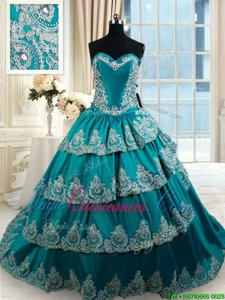 Latest Sleeveless Lace Up Floor Length Beading and Embroidery and Ruffled Layers Quinceanera Dresses