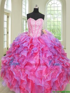 On Sale Beading and Ruffles Sweet 16 Quinceanera Dress Multi-color Lace Up Sleeveless Floor Length