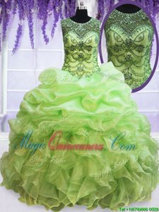 Scoop See Through Sleeveless Beading and Ruffles and Pick Ups Lace Up Sweet 16 Dresses