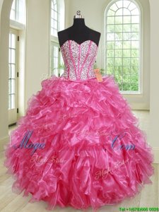 Floor Length Ball Gowns Sleeveless Hot Pink Sweet 16 Quinceanera Dress Lace Up