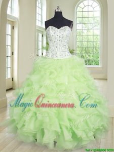Yellow Green Sweetheart Lace Up Beading and Ruffles 15 Quinceanera Dress Sleeveless