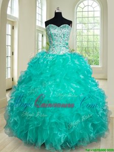 Dynamic Turquoise Sleeveless Beading and Ruffles Floor Length Quinceanera Dress