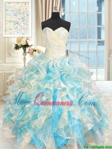 Organza Sleeveless Floor Length Quinceanera Gown and Beading and Ruffles