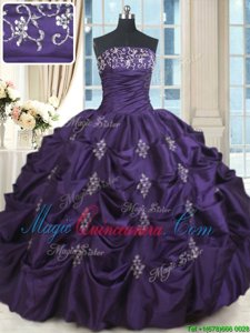 Cute Purple Strapless Lace Up Beading and Appliques 15 Quinceanera Dress Sleeveless