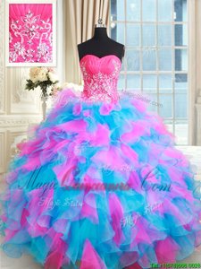 Multi-color Zipper Sweetheart Beading and Ruffles Ball Gown Prom Dress Organza Sleeveless