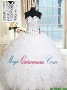Floor Length Ball Gowns Sleeveless White Sweet 16 Dress Lace Up