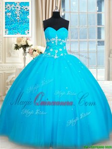 Baby Blue Sweetheart Neckline Beading 15 Quinceanera Dress Sleeveless Lace Up