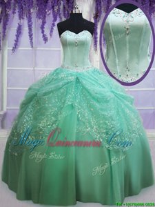 Lovely Apple Green Lace Up Quinceanera Gown Beading and Sequins Sleeveless Floor Length