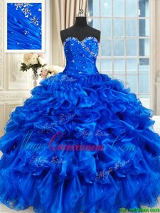 Ball Gowns 15th Birthday Dress Royal Blue Sweetheart Organza Sleeveless Floor Length Lace Up