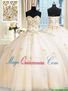 Lovely Champagne Sweetheart Lace Up Beading Sweet 16 Quinceanera Dress Sleeveless
