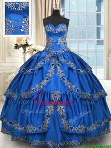 Taffeta Sweetheart Sleeveless Lace Up Beading and Embroidery and Ruffled Layers Sweet 16 Dresses in Blue