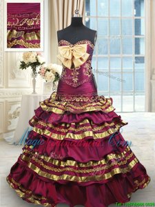 Cheap Sleeveless Brush Train Beading and Ruffled Layers and Bowknot Lace Up Vestidos de Quinceanera