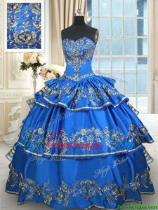 Ruffled Sweetheart Sleeveless Lace Up Sweet 16 Dresses Blue Taffeta