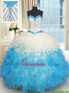 Multi-color Ball Gowns Beading and Ruffles Quinceanera Gowns Lace Up Organza Sleeveless Floor Length