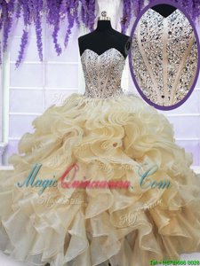 Sumptuous Champagne Sweetheart Lace Up Beading and Ruffles Sweet 16 Dresses Sleeveless
