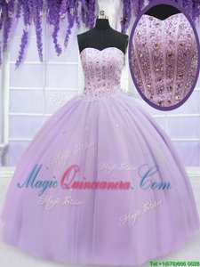 Simple Sweetheart Sleeveless Lace Up Ball Gown Prom Dress Lavender Organza