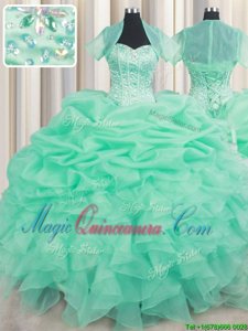Organza Sleeveless Floor Length 15th Birthday Dress and Beading and Ruffles and Pick Ups