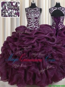 Simple Scoop Sleeveless Lace Up Floor Length Beading and Ruffles and Pick Ups 15 Quinceanera Dress