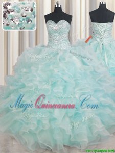 Sleeveless Beading and Ruffles Lace Up Sweet 16 Dress