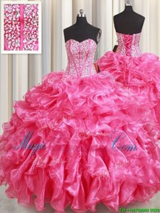 Sweetheart Sleeveless Organza Quinceanera Gown Beading and Ruffles Lace Up