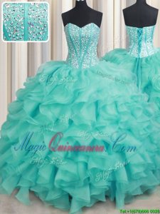 Organza Sleeveless Sweet 16 Dress and Beading and Ruffles