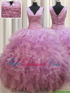 Custom Fit Floor Length Ball Gowns Sleeveless Lilac Quinceanera Dress Lace Up