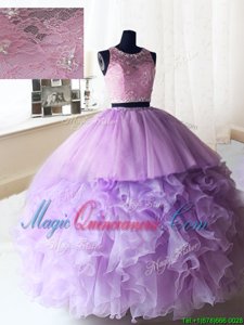 Exquisite Scoop Floor Length Lilac Vestidos de Quinceanera Organza and Tulle Sleeveless Beading and Ruffles