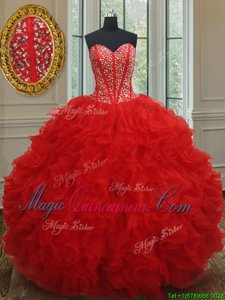 Perfect Floor Length Ball Gowns Sleeveless Red Vestidos de Quinceanera Lace Up