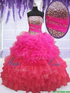 Wine Red Quinceanera Gown Military Ball and Sweet 16 and Quinceanera and For with Beading and Ruffles and Ruffled Layers and Sequins Strapless Sleeveless Lace Up