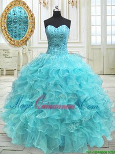 Cheap Floor Length Aqua Blue Sweet 16 Dresses Sweetheart Sleeveless Lace Up