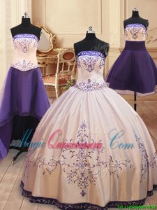 Four Piece White Strapless Neckline Beading and Embroidery 15 Quinceanera Dress Sleeveless Zipper