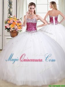Extravagant White Quinceanera Dresses Military Ball and Sweet 16 and Quinceanera and For with Beading Sweetheart Sleeveless Lace Up