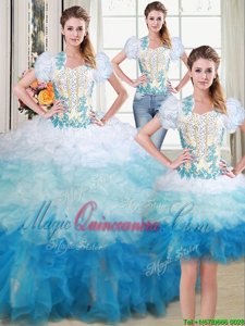 Three Piece Multi-color Lace Up Sweetheart Beading and Appliques 15 Quinceanera Dress Organza Sleeveless